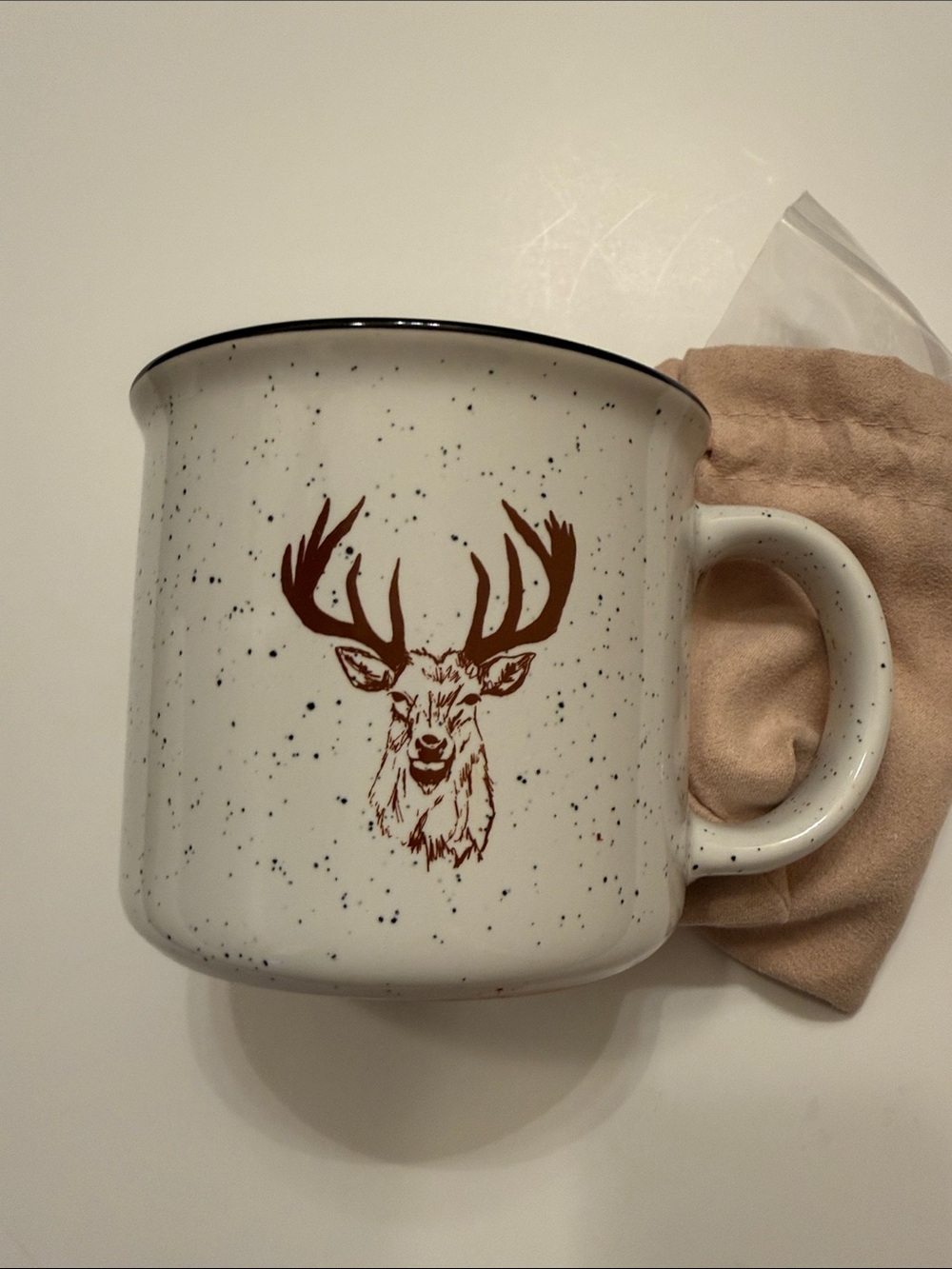 Uncommon Beauty Speckled White Deer Antler Ceramic Mug - New